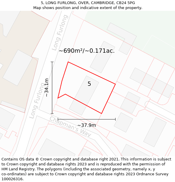 5, LONG FURLONG, OVER, CAMBRIDGE, CB24 5PG: Plot and title map