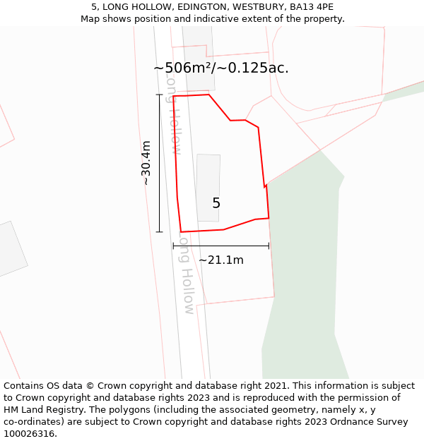 5, LONG HOLLOW, EDINGTON, WESTBURY, BA13 4PE: Plot and title map