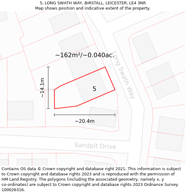 5, LONG SWATH WAY, BIRSTALL, LEICESTER, LE4 3NR: Plot and title map