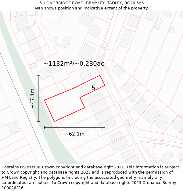 5, LONGBRIDGE ROAD, BRAMLEY, TADLEY, RG26 5AN: Plot and title map