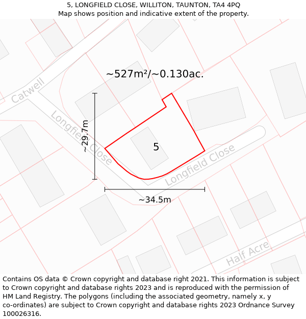 5, LONGFIELD CLOSE, WILLITON, TAUNTON, TA4 4PQ: Plot and title map