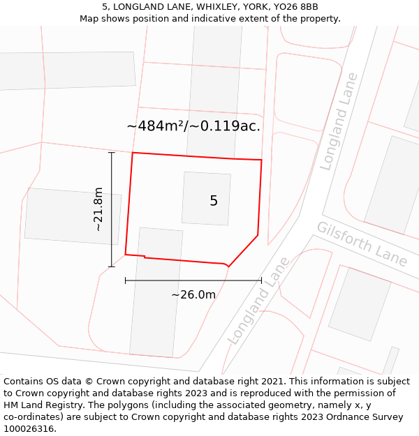 5, LONGLAND LANE, WHIXLEY, YORK, YO26 8BB: Plot and title map