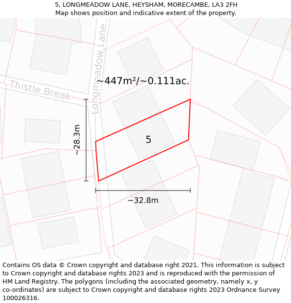 5, LONGMEADOW LANE, HEYSHAM, MORECAMBE, LA3 2FH: Plot and title map