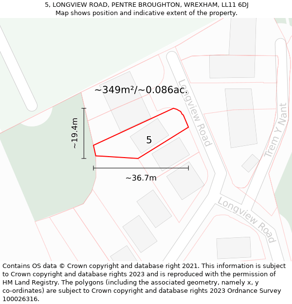 5, LONGVIEW ROAD, PENTRE BROUGHTON, WREXHAM, LL11 6DJ: Plot and title map