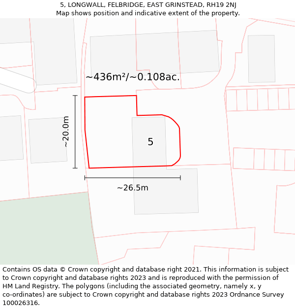 5, LONGWALL, FELBRIDGE, EAST GRINSTEAD, RH19 2NJ: Plot and title map