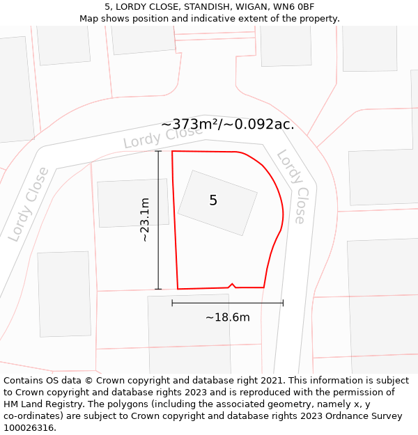 5, LORDY CLOSE, STANDISH, WIGAN, WN6 0BF: Plot and title map