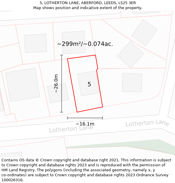 5, LOTHERTON LANE, ABERFORD, LEEDS, LS25 3ER: Plot and title map