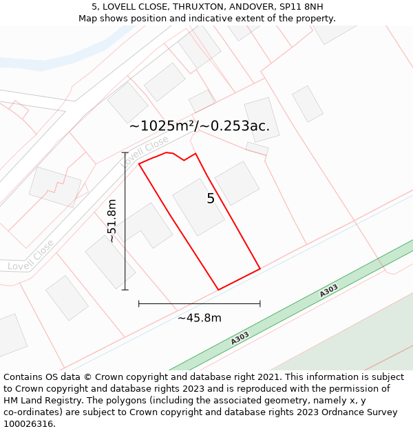 5, LOVELL CLOSE, THRUXTON, ANDOVER, SP11 8NH: Plot and title map