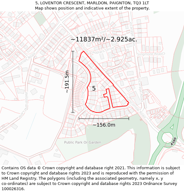 5, LOVENTOR CRESCENT, MARLDON, PAIGNTON, TQ3 1LT: Plot and title map