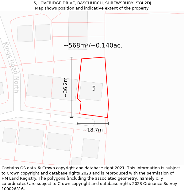 5, LOVERIDGE DRIVE, BASCHURCH, SHREWSBURY, SY4 2DJ: Plot and title map