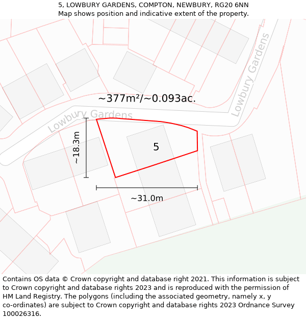 5, LOWBURY GARDENS, COMPTON, NEWBURY, RG20 6NN: Plot and title map