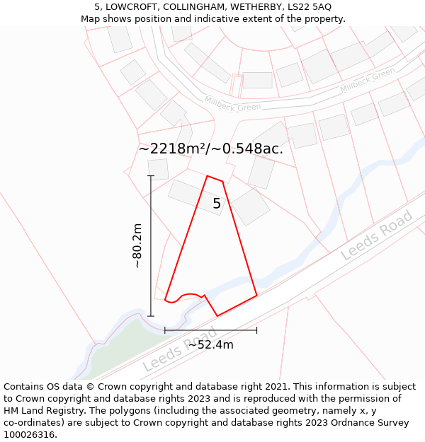 5, LOWCROFT, COLLINGHAM, WETHERBY, LS22 5AQ: Plot and title map