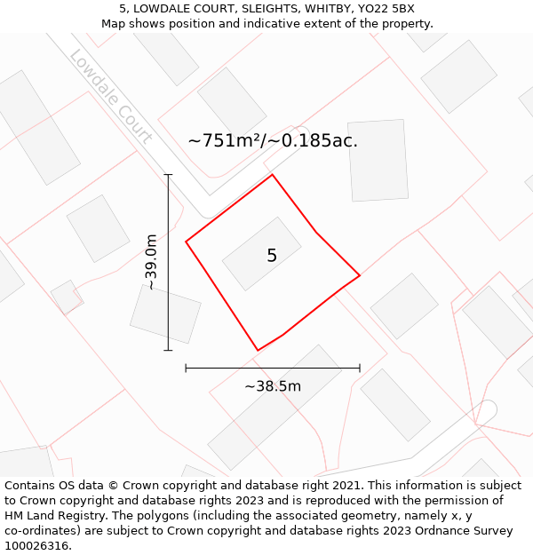 5, LOWDALE COURT, SLEIGHTS, WHITBY, YO22 5BX: Plot and title map