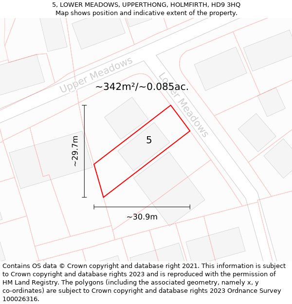 5, LOWER MEADOWS, UPPERTHONG, HOLMFIRTH, HD9 3HQ: Plot and title map