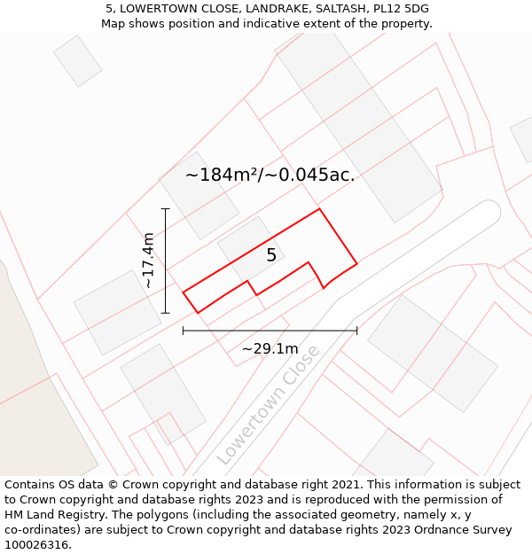 5, LOWERTOWN CLOSE, LANDRAKE, SALTASH, PL12 5DG: Plot and title map