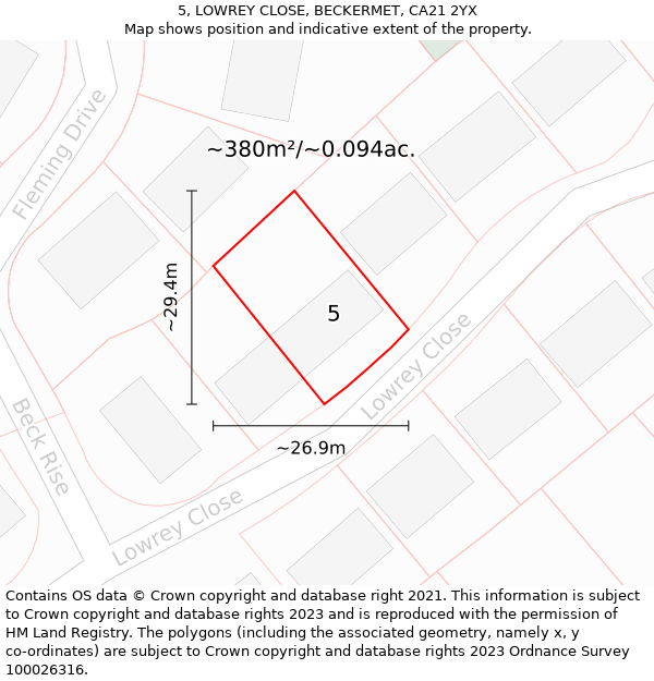 5, LOWREY CLOSE, BECKERMET, CA21 2YX: Plot and title map