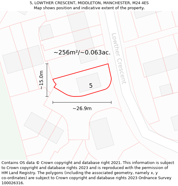 5, LOWTHER CRESCENT, MIDDLETON, MANCHESTER, M24 4ES: Plot and title map