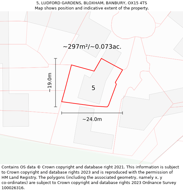 5, LUDFORD GARDENS, BLOXHAM, BANBURY, OX15 4TS: Plot and title map