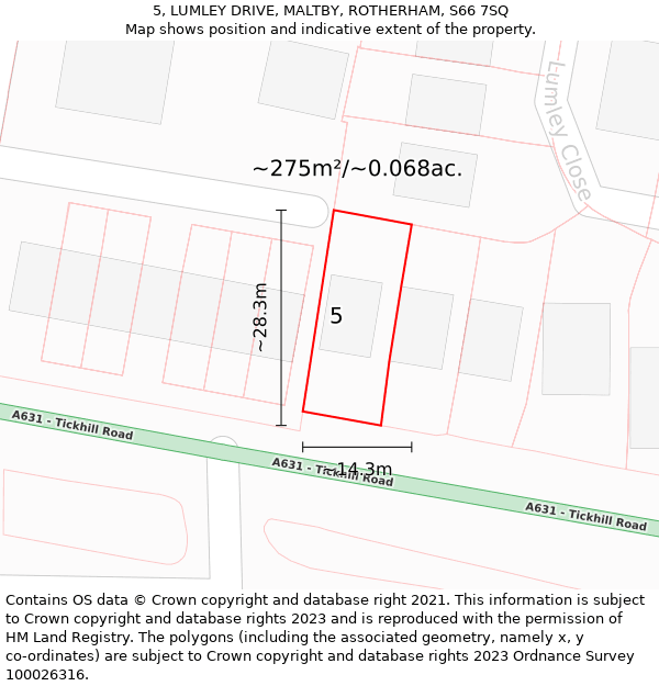 5, LUMLEY DRIVE, MALTBY, ROTHERHAM, S66 7SQ: Plot and title map