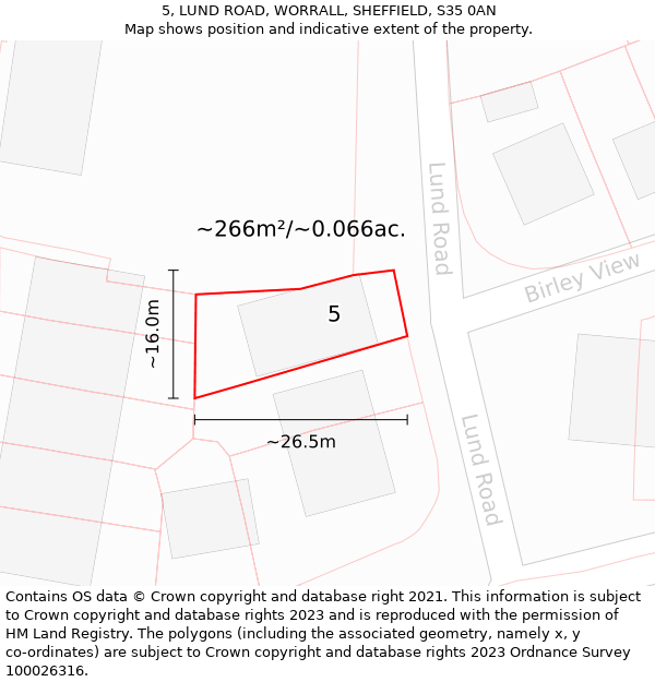 5, LUND ROAD, WORRALL, SHEFFIELD, S35 0AN: Plot and title map