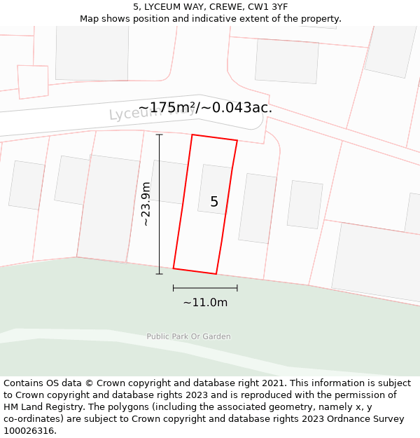 5, LYCEUM WAY, CREWE, CW1 3YF: Plot and title map