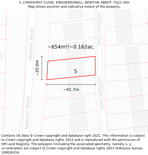 5, LYNDHURST CLOSE, KINGSKERSWELL, NEWTON ABBOT, TQ12 5AH: Plot and title map