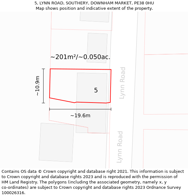 5, LYNN ROAD, SOUTHERY, DOWNHAM MARKET, PE38 0HU: Plot and title map