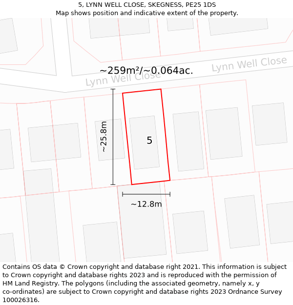 5, LYNN WELL CLOSE, SKEGNESS, PE25 1DS: Plot and title map