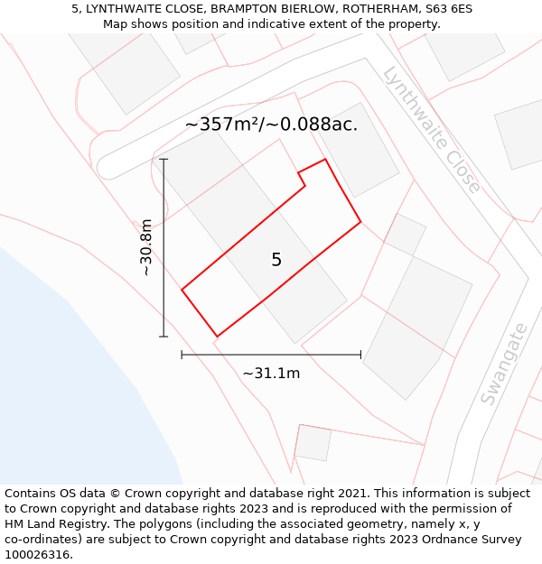 5, LYNTHWAITE CLOSE, BRAMPTON BIERLOW, ROTHERHAM, S63 6ES: Plot and title map