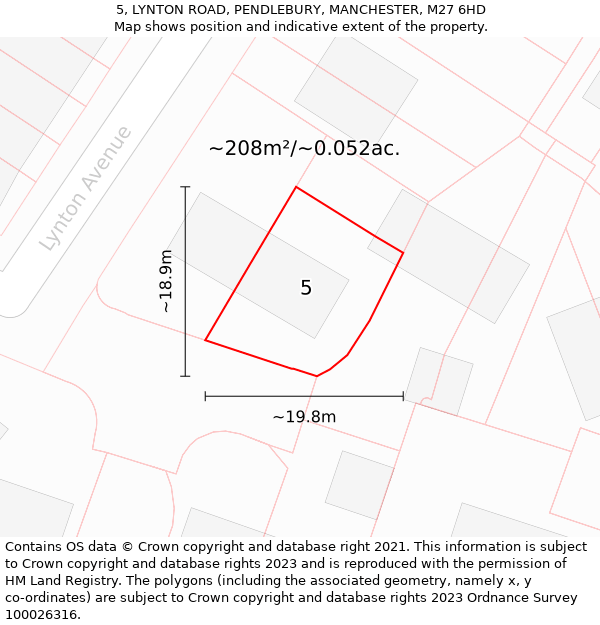 5, LYNTON ROAD, PENDLEBURY, MANCHESTER, M27 6HD: Plot and title map