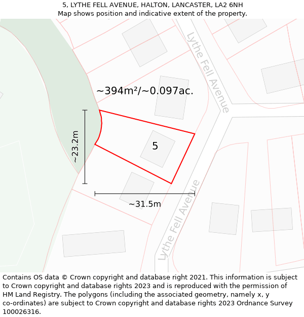 5, LYTHE FELL AVENUE, HALTON, LANCASTER, LA2 6NH: Plot and title map