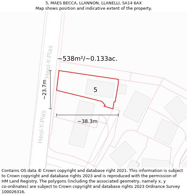 5, MAES BECCA, LLANNON, LLANELLI, SA14 6AX: Plot and title map