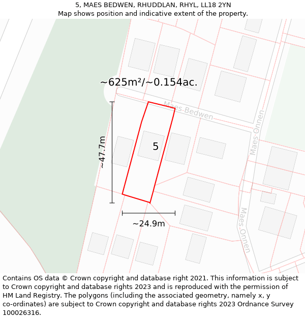 5, MAES BEDWEN, RHUDDLAN, RHYL, LL18 2YN: Plot and title map