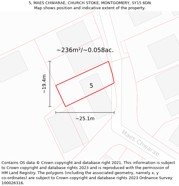 5, MAES CHWARAE, CHURCH STOKE, MONTGOMERY, SY15 6DN: Plot and title map