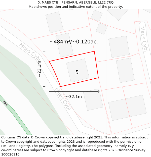 5, MAES CYBI, PENSARN, ABERGELE, LL22 7RQ: Plot and title map