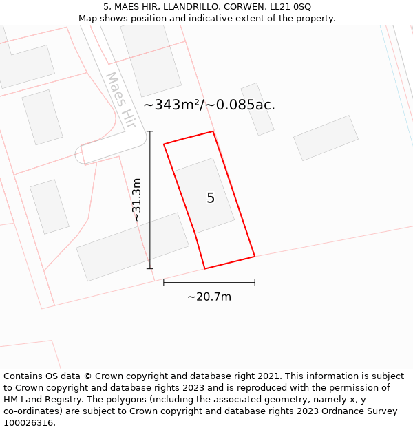 5, MAES HIR, LLANDRILLO, CORWEN, LL21 0SQ: Plot and title map