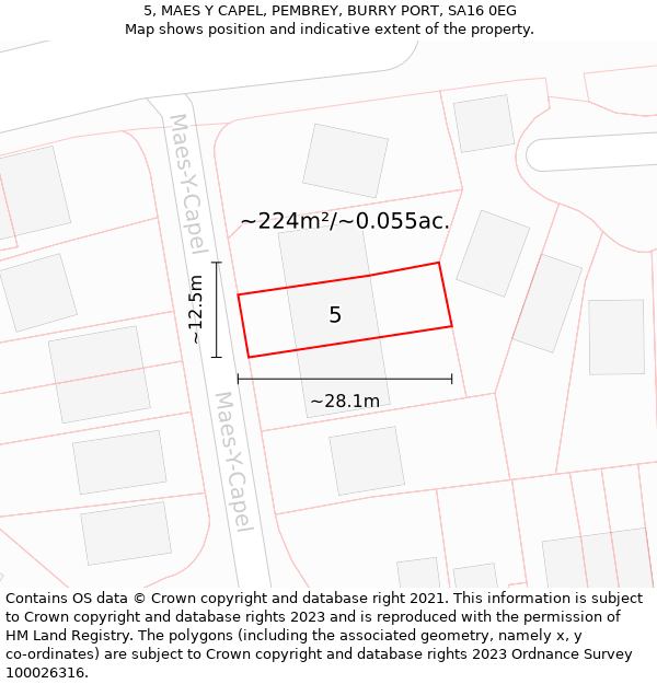 5, MAES Y CAPEL, PEMBREY, BURRY PORT, SA16 0EG: Plot and title map