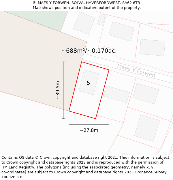 5, MAES Y FORWEN, SOLVA, HAVERFORDWEST, SA62 6TR: Plot and title map