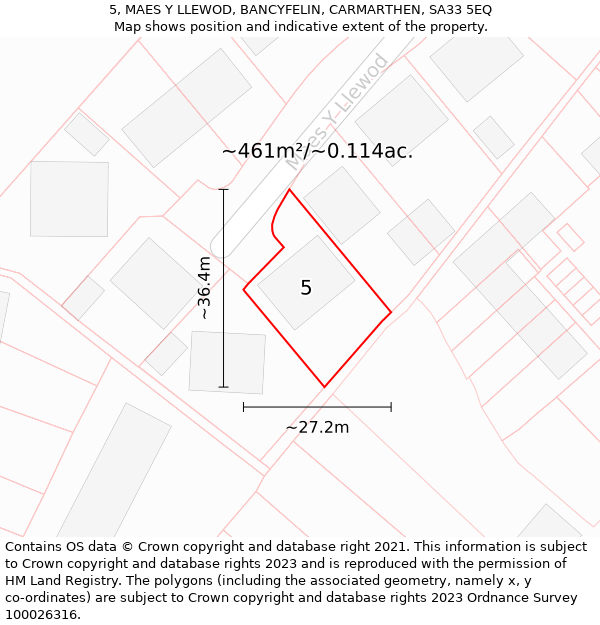 5, MAES Y LLEWOD, BANCYFELIN, CARMARTHEN, SA33 5EQ: Plot and title map