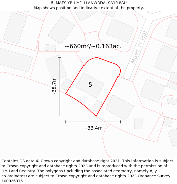 5, MAES YR HAF, LLANWRDA, SA19 8AU: Plot and title map