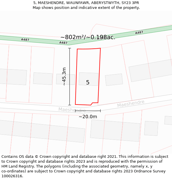 5, MAESHENDRE, WAUNFAWR, ABERYSTWYTH, SY23 3PR: Plot and title map