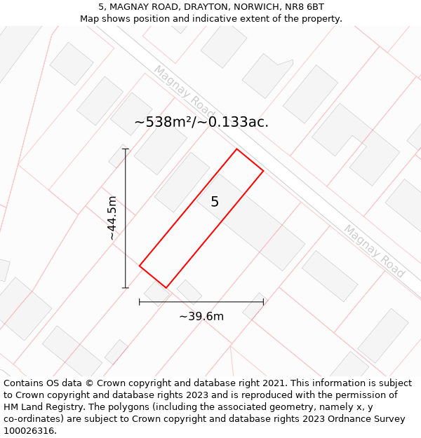 5, MAGNAY ROAD, DRAYTON, NORWICH, NR8 6BT: Plot and title map