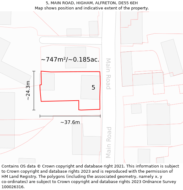 5, MAIN ROAD, HIGHAM, ALFRETON, DE55 6EH: Plot and title map