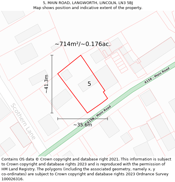 5, MAIN ROAD, LANGWORTH, LINCOLN, LN3 5BJ: Plot and title map