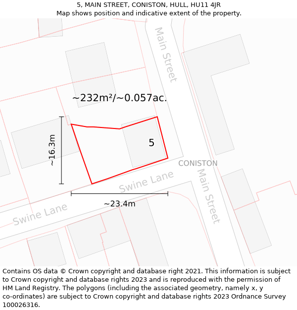 5, MAIN STREET, CONISTON, HULL, HU11 4JR: Plot and title map