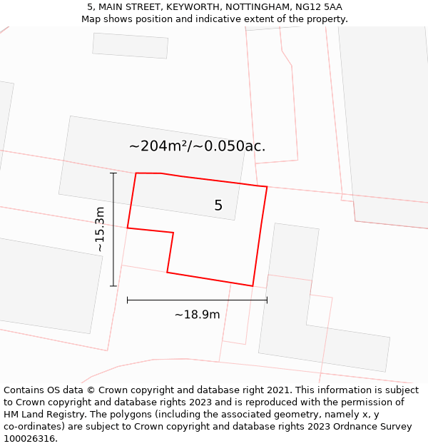 5, MAIN STREET, KEYWORTH, NOTTINGHAM, NG12 5AA: Plot and title map