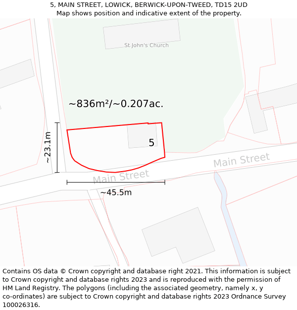 5, MAIN STREET, LOWICK, BERWICK-UPON-TWEED, TD15 2UD: Plot and title map