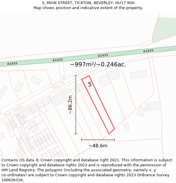 5, MAIN STREET, TICKTON, BEVERLEY, HU17 9SH: Plot and title map