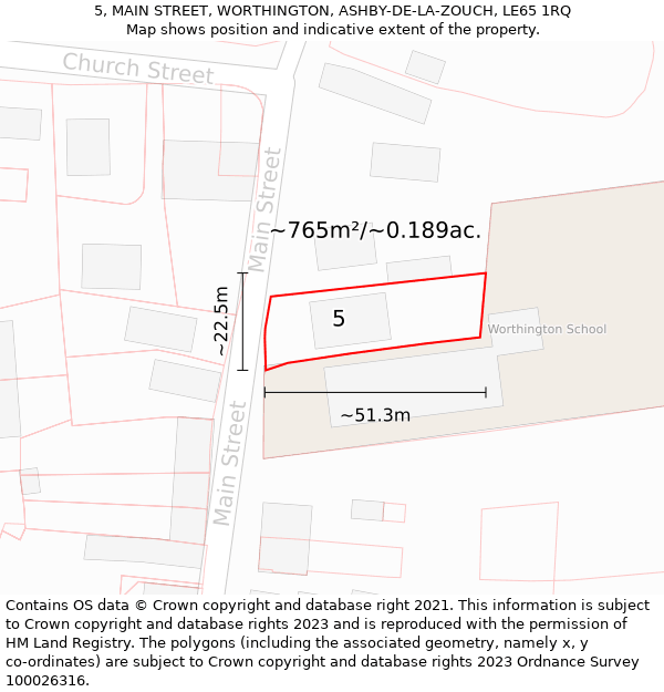 5, MAIN STREET, WORTHINGTON, ASHBY-DE-LA-ZOUCH, LE65 1RQ: Plot and title map