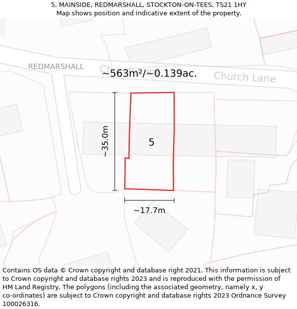 5, MAINSIDE, REDMARSHALL, STOCKTON-ON-TEES, TS21 1HY: Plot and title map